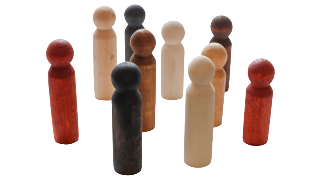Grote houten multiculturele poppen, set van 10