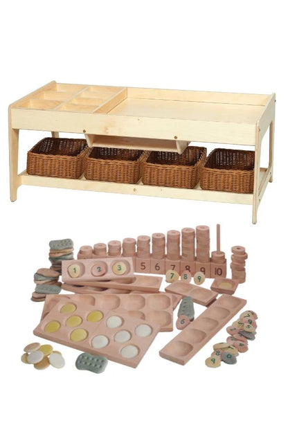 # Ontdektafel met 4 rieten mandjes