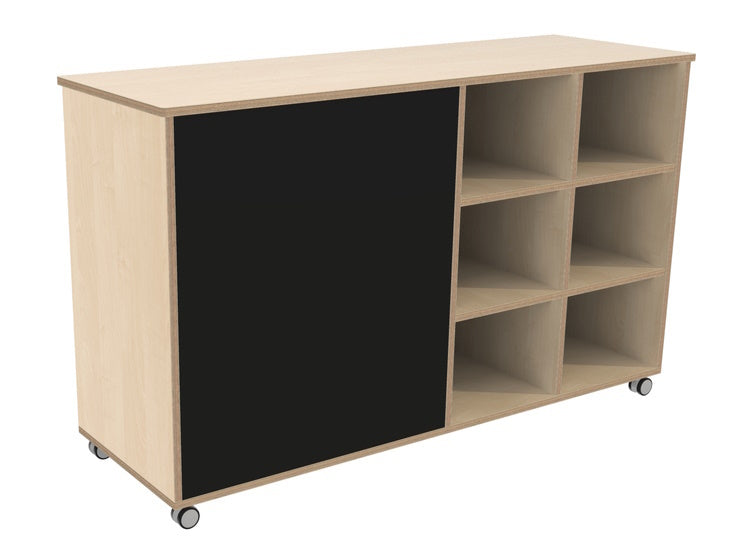 # Room divider shelving unit with mirror and chalkboard