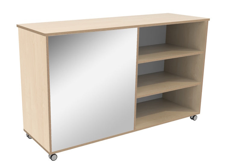 # Room divider shelving unit with mirror and chalkboard
