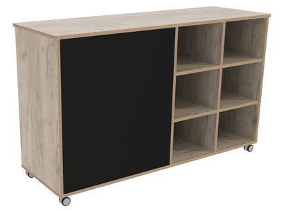# Room divider shelving unit with mirror and chalkboard