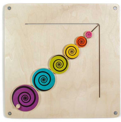 Wandbord met roterende houten schijven