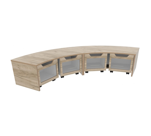 # Storage bench quarter-round with bins