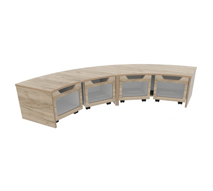 # Storage bench quarter-round with bins